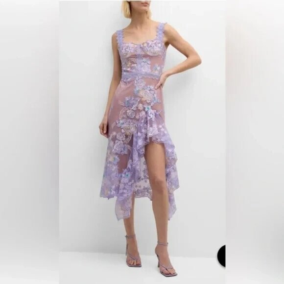 Bronx and Banco Eva Embroidered Floral Midi Dress purple S worn Harper bazaar - Picture 9 of 9